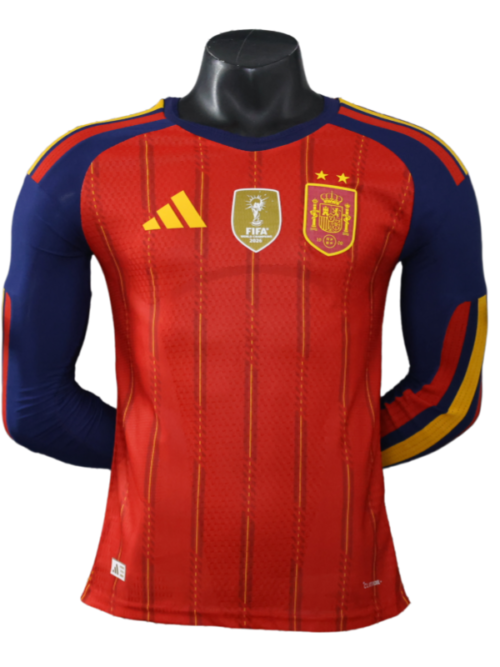 Espagne Coupe du Monde 2026 Édition Championne 2 Étoiles Maillot Domicile Manches Longues – Version Joueur